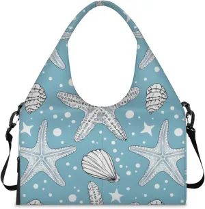 Gym Bag for Women Ocean Starfishes Duffel Bag with Shoe Compartment and Yoga Mat Holder Portable Weekender Bags Travel Tote Bags