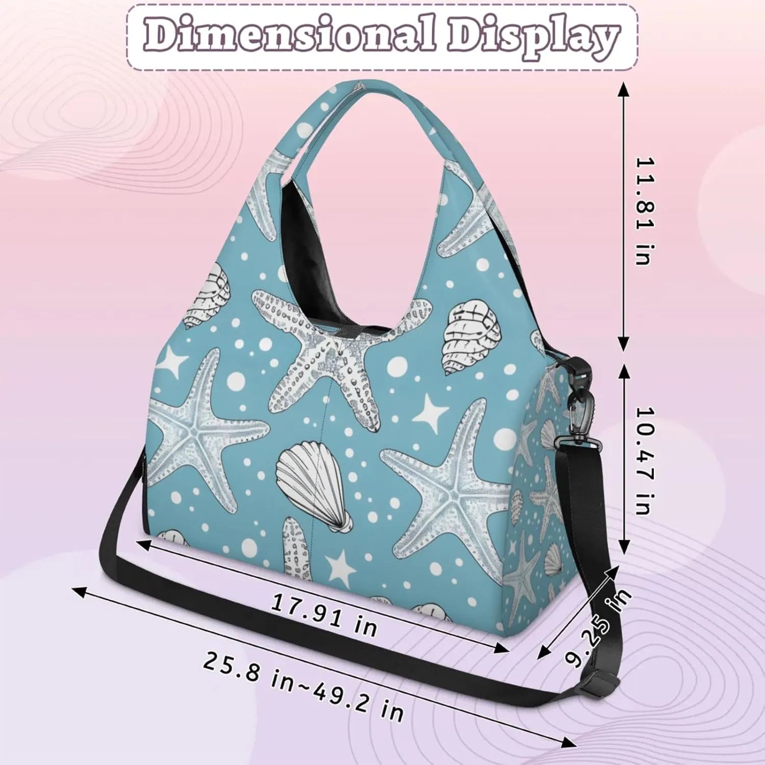 Gym Bag for Women Ocean Starfishes Duffel Bag with Shoe Compartment and Yoga Mat Holder Portable Weekender Bags Travel Tote Bags