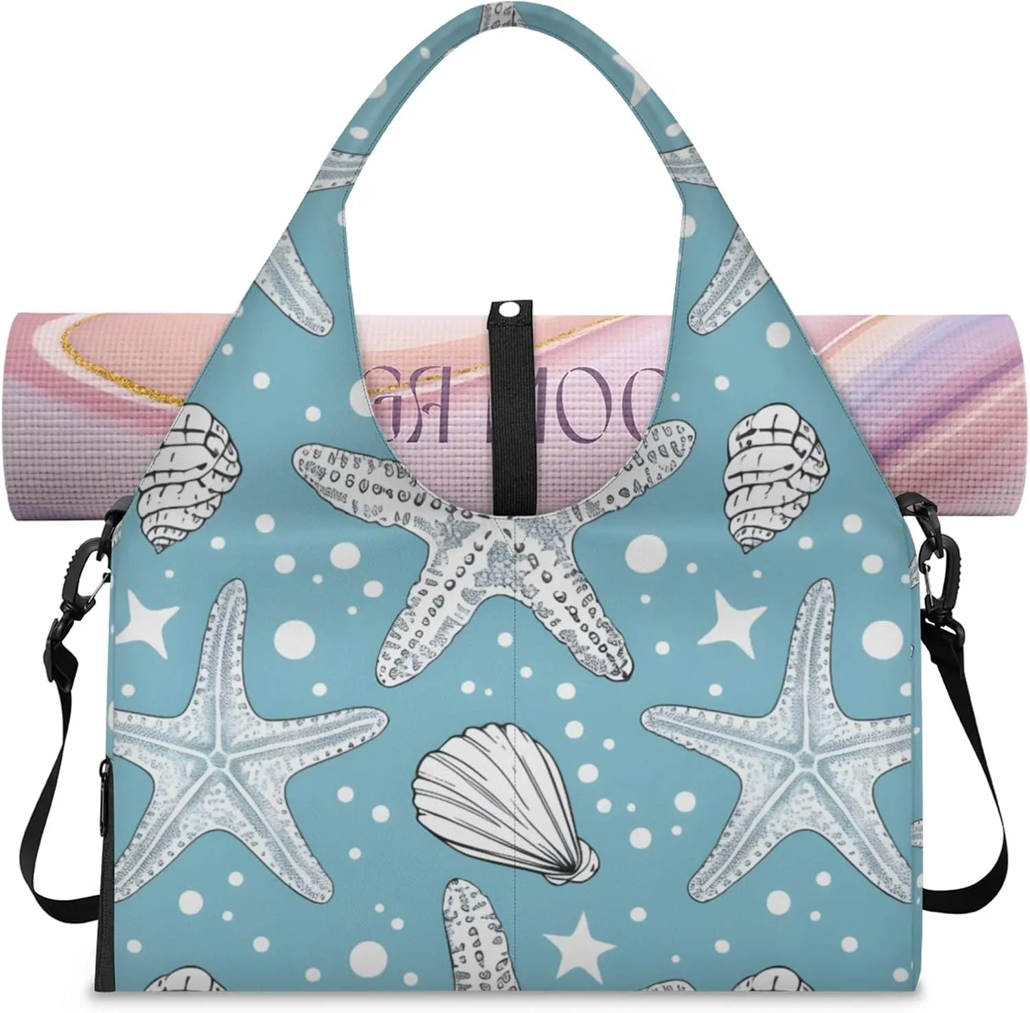 Gym Bag for Women Ocean Starfishes Duffel Bag with Shoe Compartment and Yoga Mat Holder Portable Weekender Bags Travel Tote Bags