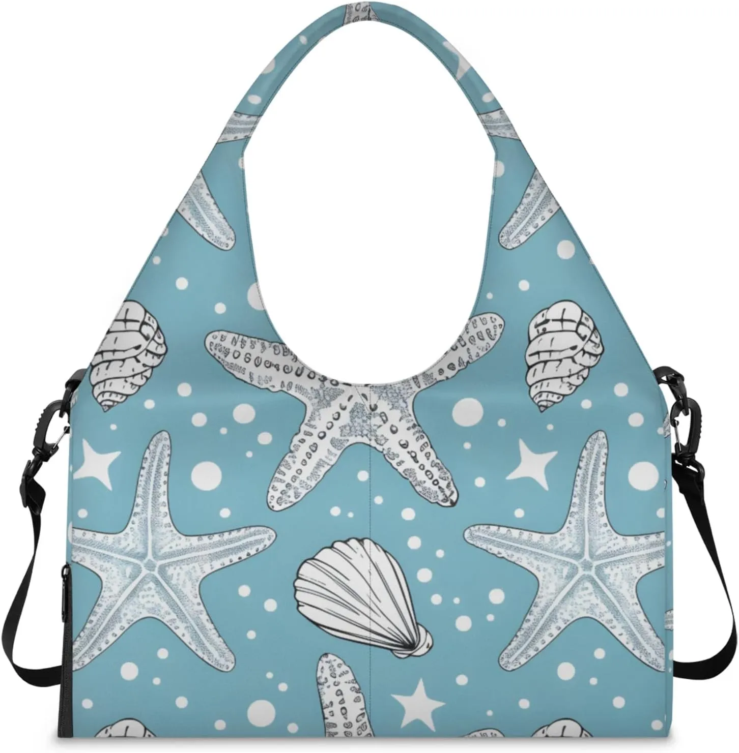 Gym Bag for Women Ocean Starfishes Duffel Bag with Shoe Compartment and Yoga Mat Holder Portable Weekender Bags Travel Tote Bags