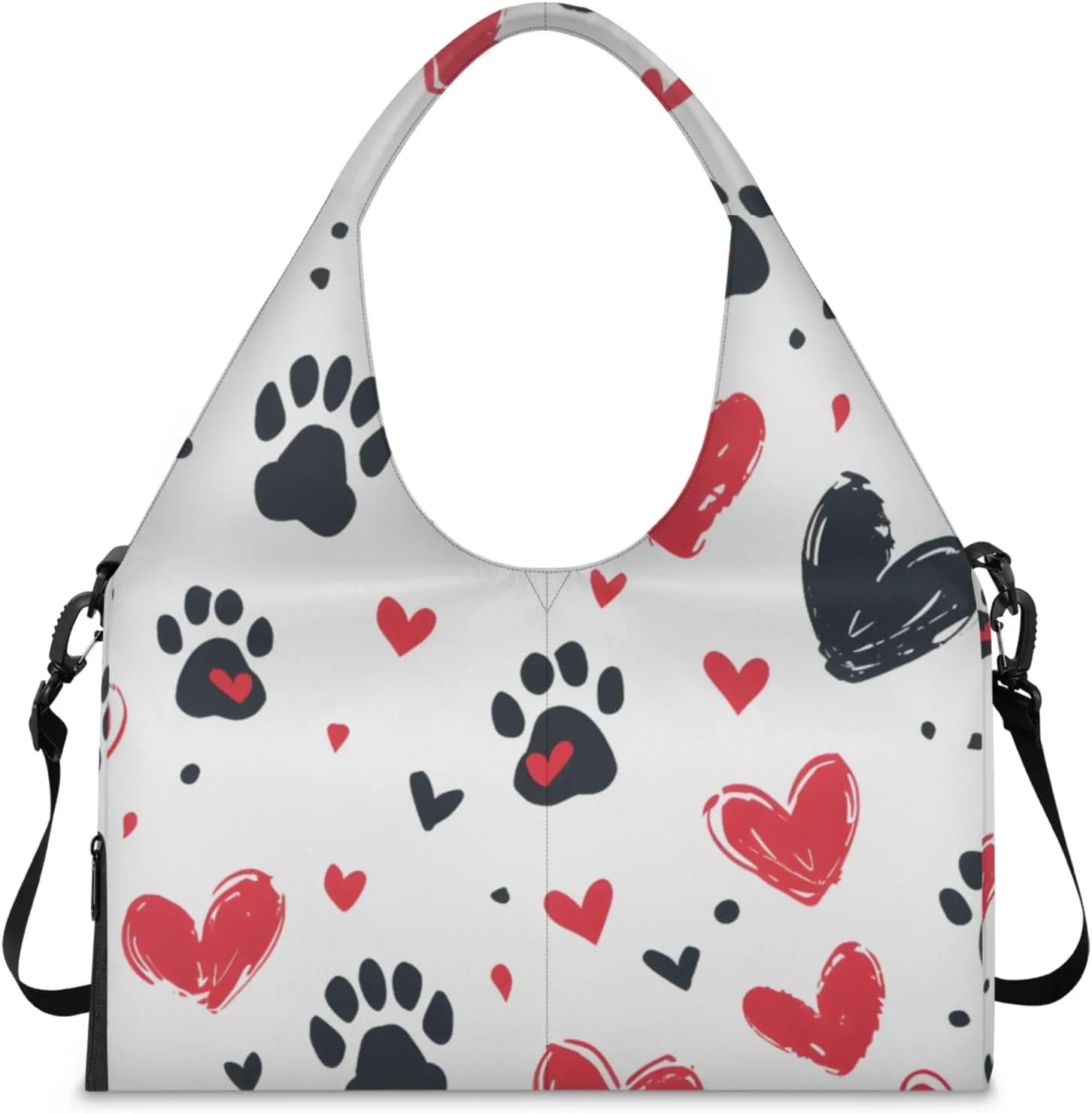 Gym Bag for Women Paw Print Love Heart Duffel Bag with Shoe Compartment and Yoga Mat Holder Portable Weekender Bags Travel Tote Bags