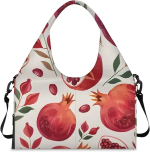 Gym Bag for Women Pomegranate Leaf Duffel Bag with Shoe Compartment and Yoga Mat Holder Portable Weekender Bags Travel Tote Bags