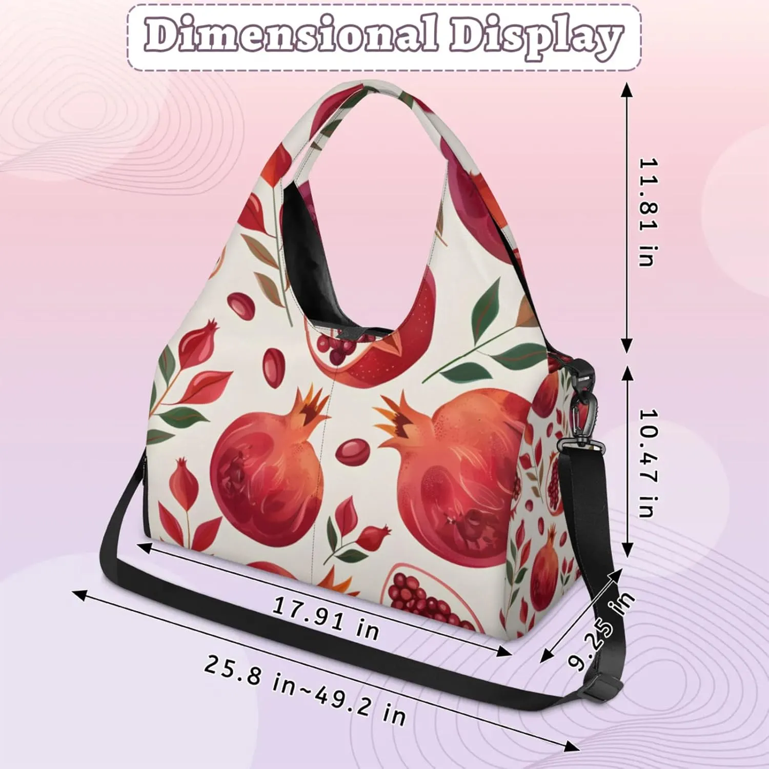 Gym Bag for Women Pomegranate Leaf Duffel Bag with Shoe Compartment and Yoga Mat Holder Portable Weekender Bags Travel Tote Bags