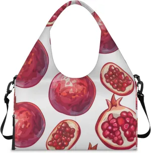 Gym Bag for Women Pomegranate Print Duffel Bag with Shoe Compartment and Yoga Mat Holder Portable Weekender Bags Travel Tote Bags