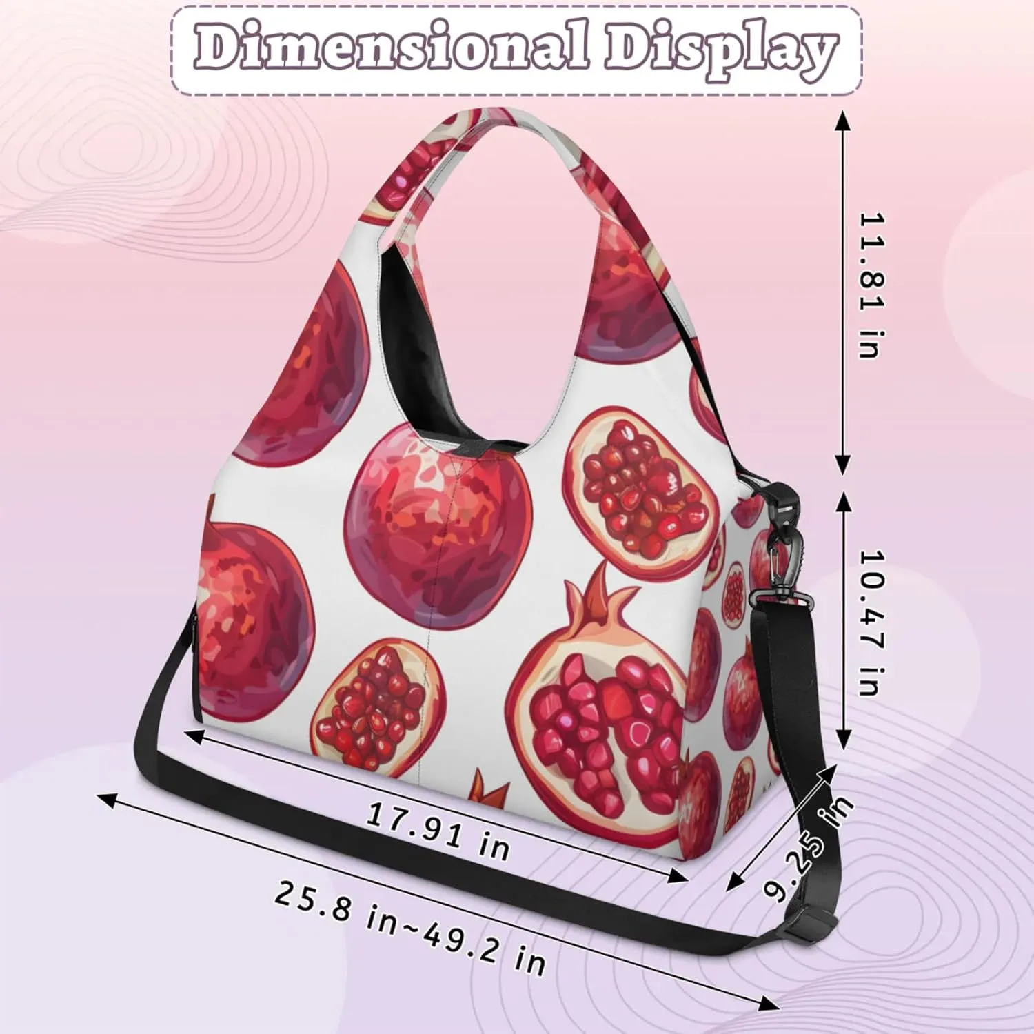 Gym Bag for Women Pomegranate Print Duffel Bag with Shoe Compartment and Yoga Mat Holder Portable Weekender Bags Travel Tote Bags