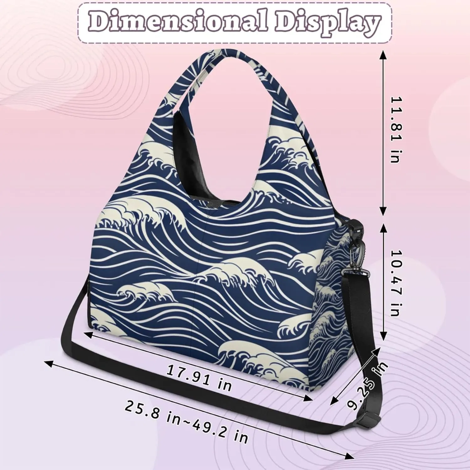 Gym Bag for Women Seawater Print Duffel Bag with Shoe Compartment and Yoga Mat Holder Portable Weekender Bags Travel Tote Bags