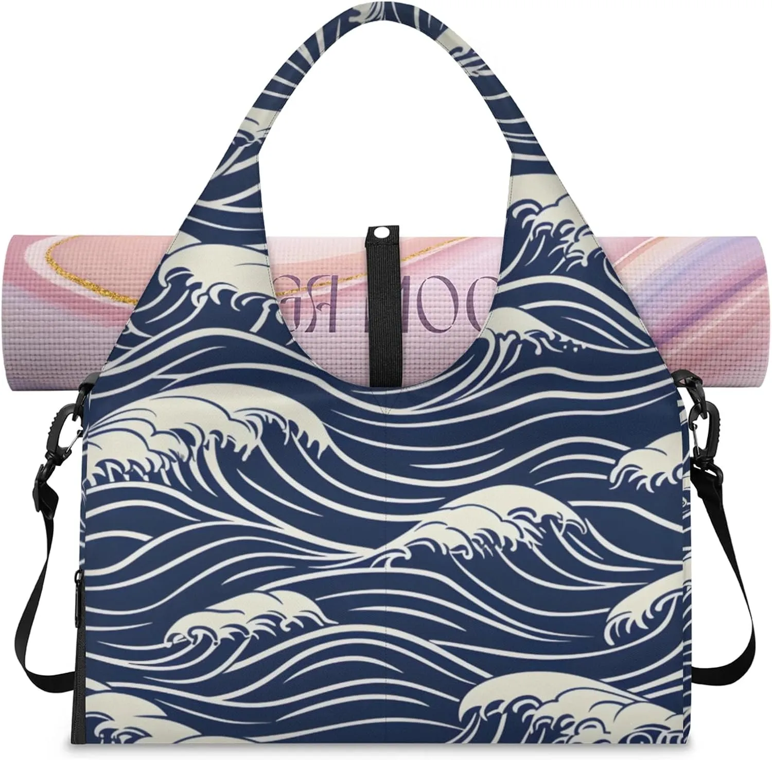 Gym Bag for Women Seawater Print Duffel Bag with Shoe Compartment and Yoga Mat Holder Portable Weekender Bags Travel Tote Bags