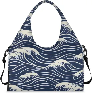 Gym Bag for Women Seawater Print Duffel Bag with Shoe Compartment and Yoga Mat Holder Portable Weekender Bags Travel Tote Bags