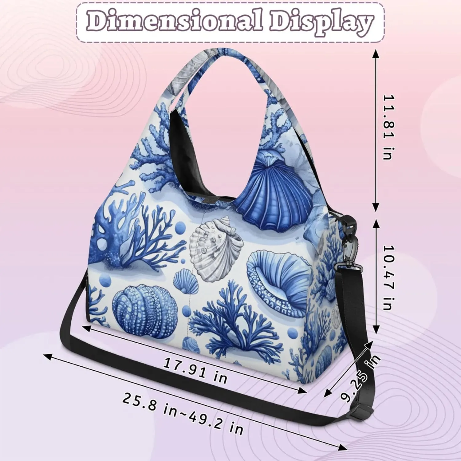 Gym Bag for Women Shells Coral Duffel Bag with Shoe Compartment and Yoga Mat Holder Portable Weekender Bags Travel Tote Bags