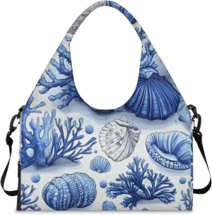 Gym Bag for Women Shells Coral Duffel Bag with Shoe Compartment and Yoga Mat Holder Portable Weekender Bags Travel Tote Bags