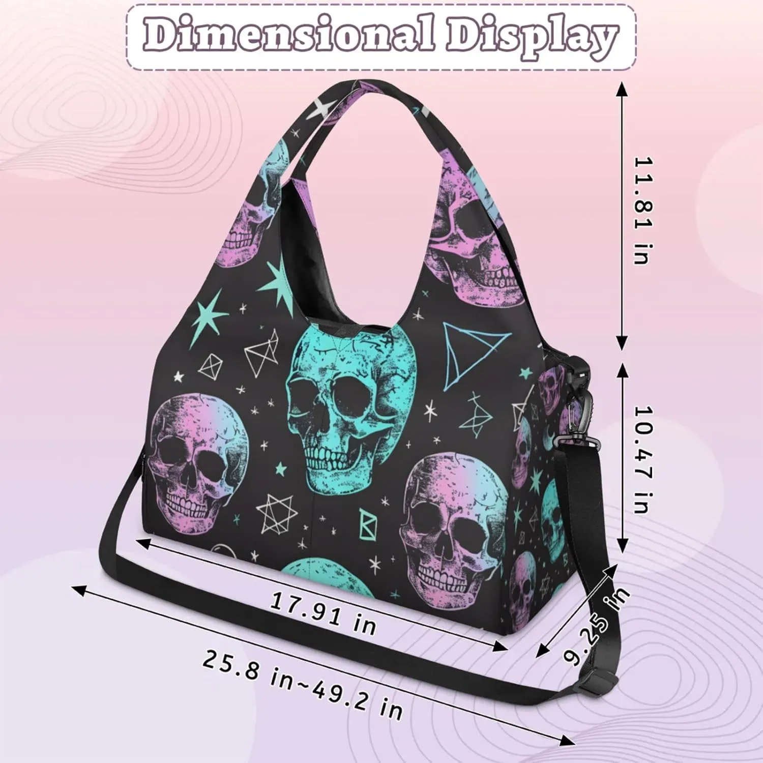 Gym Bag for Women Skull Star Moon Duffel Bag with Shoe Compartment and Yoga Mat Holder Portable Weekender Bags Travel Tote Bags