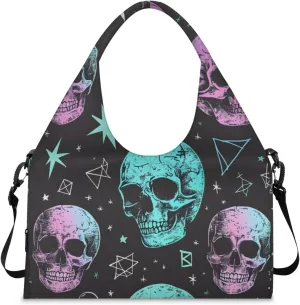 Gym Bag for Women Skull Star Moon Duffel Bag with Shoe Compartment and Yoga Mat Holder Portable Weekender Bags Travel Tote Bags