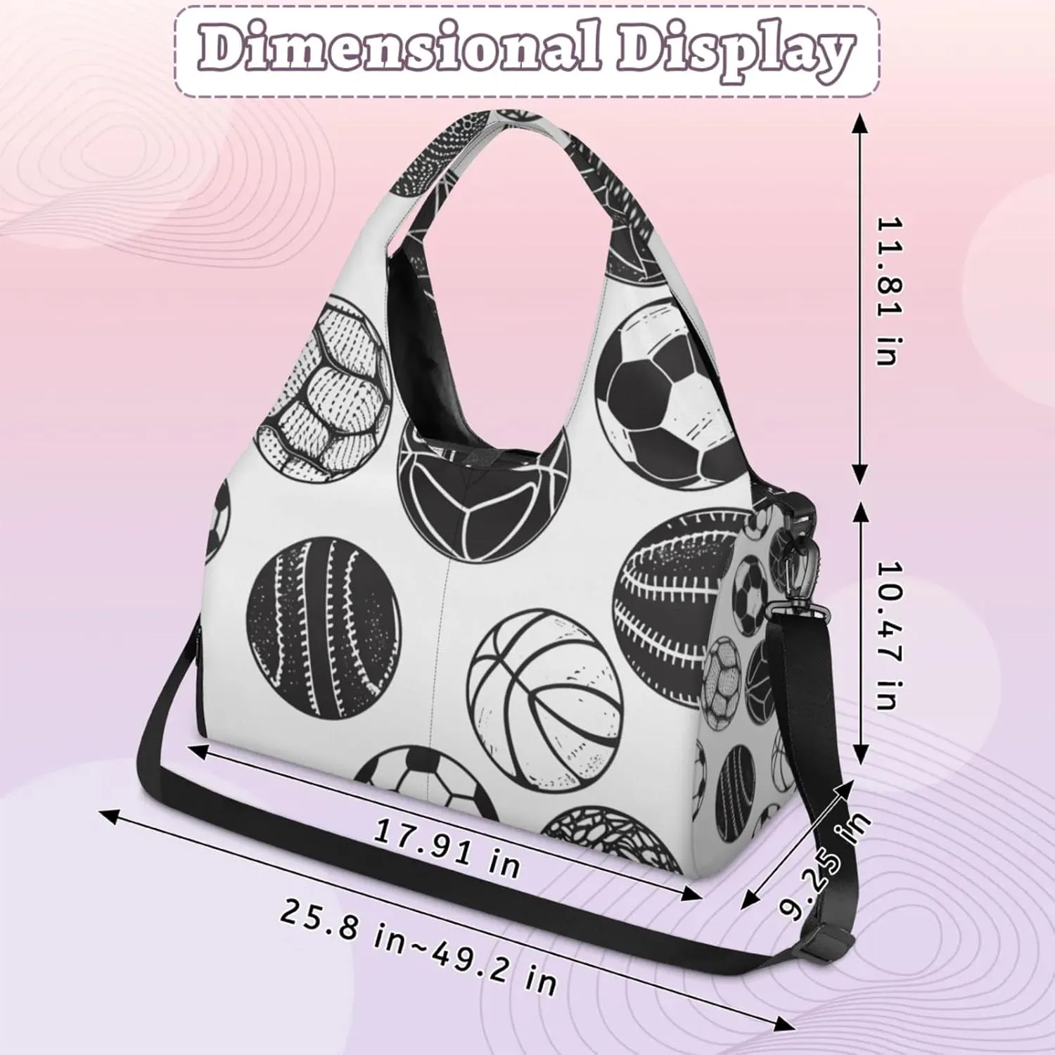 Gym Bag for Women Sport Ball Print Duffel Bag with Shoe Compartment and Yoga Mat Holder Portable Weekender Bags Travel Tote Bags