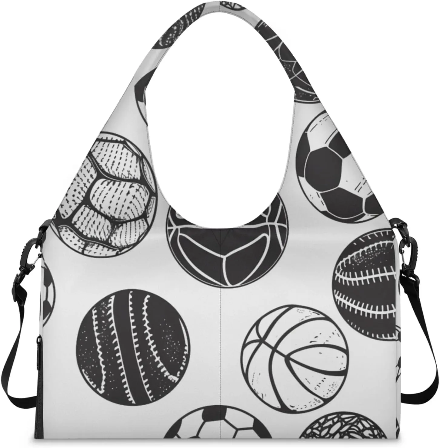 Gym Bag for Women Sport Ball Print Duffel Bag with Shoe Compartment and Yoga Mat Holder Portable Weekender Bags Travel Tote Bags