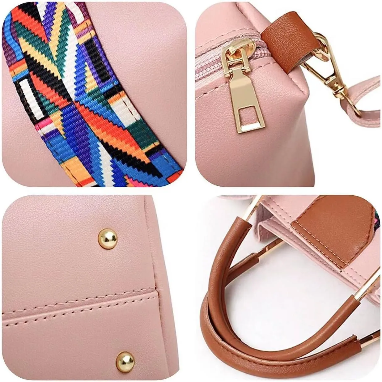 Gym Bag for Women Sports Travel Tote Duffel Bag Weekender Overnight Bag Vegan Leather Yoga Toiletry Bag Purse 4 Pcs Set