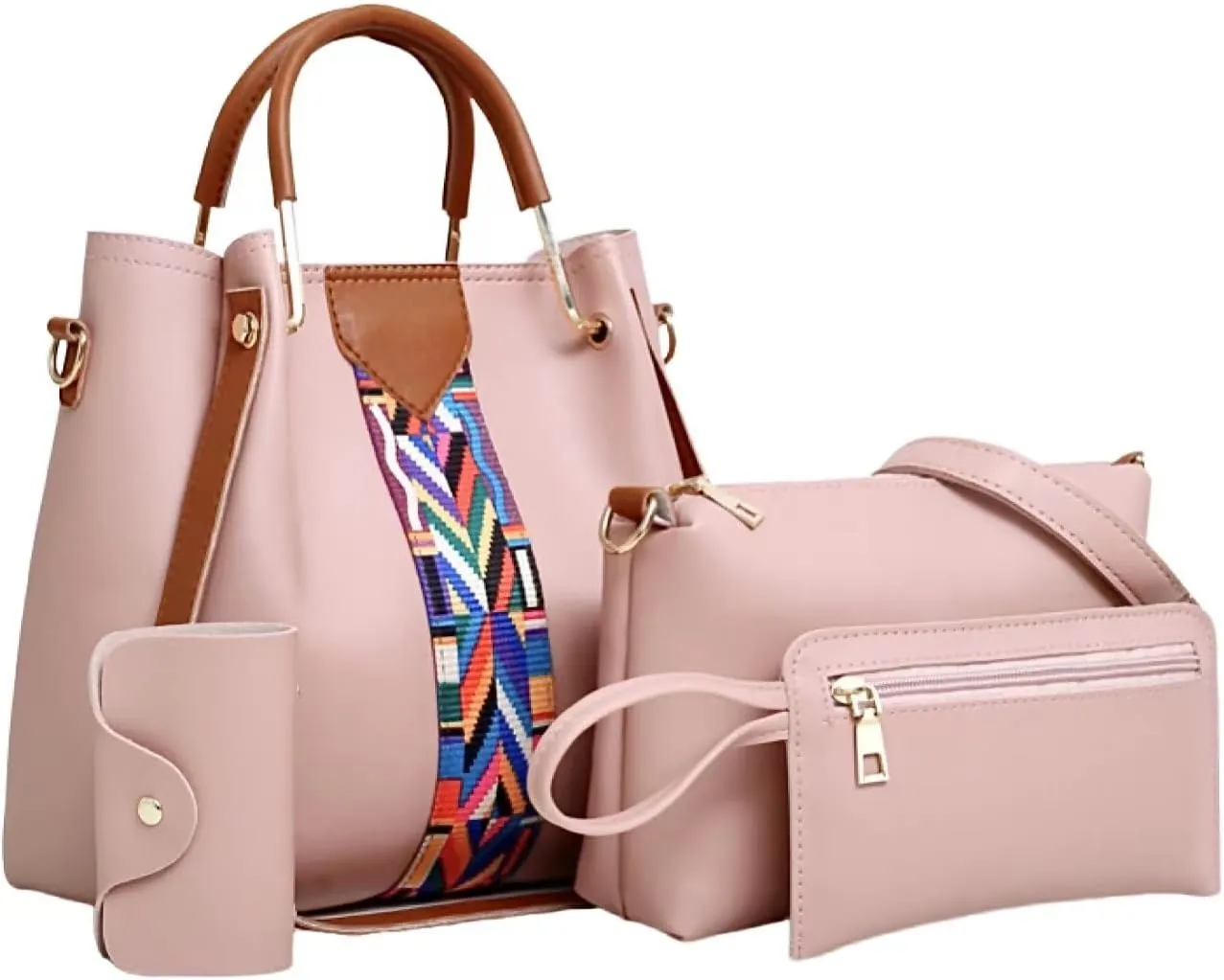 Gym Bag for Women Sports Travel Tote Duffel Bag Weekender Overnight Bag Vegan Leather Yoga Toiletry Bag Purse 4 Pcs Set