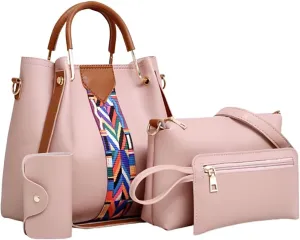 Gym Bag for Women Sports Travel Tote Duffel Bag Weekender Overnight Bag Vegan Leather Yoga Toiletry Bag Purse 4 Pcs Set