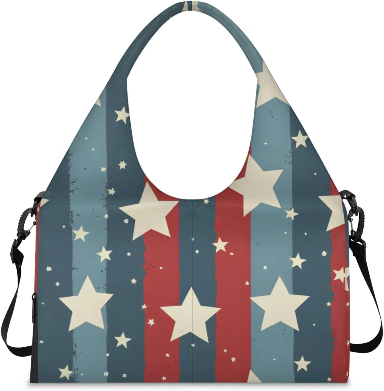 Gym Bag for Women Stars Stripes Theme Duffel Bag with Shoe Compartment and Yoga Mat Holder Portable Weekender Bags Travel Tote Bags