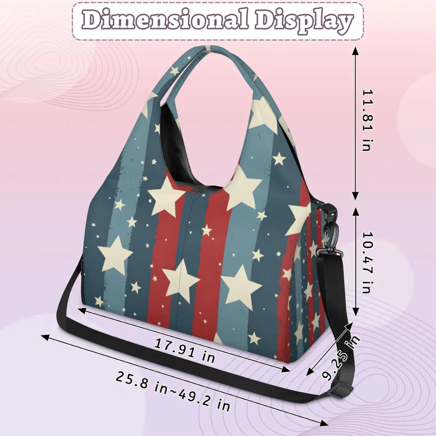 Gym Bag for Women Stars Stripes Theme Duffel Bag with Shoe Compartment and Yoga Mat Holder Portable Weekender Bags Travel Tote Bags