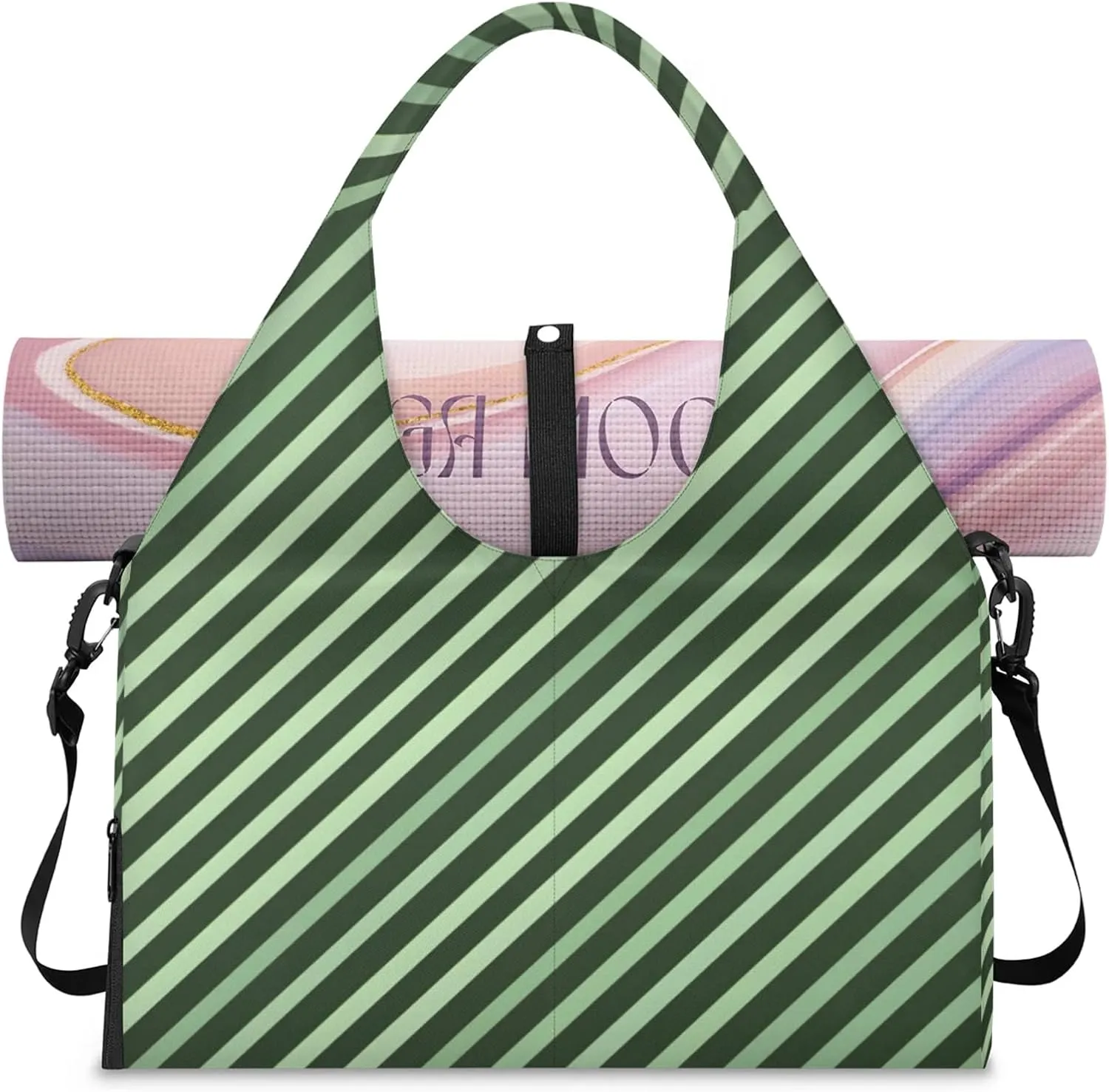 Gym Bag for Women Stripes Theme Duffel Bag with Shoe Compartment and Yoga Mat Holder Portable Weekender Bags Travel Tote Bags
