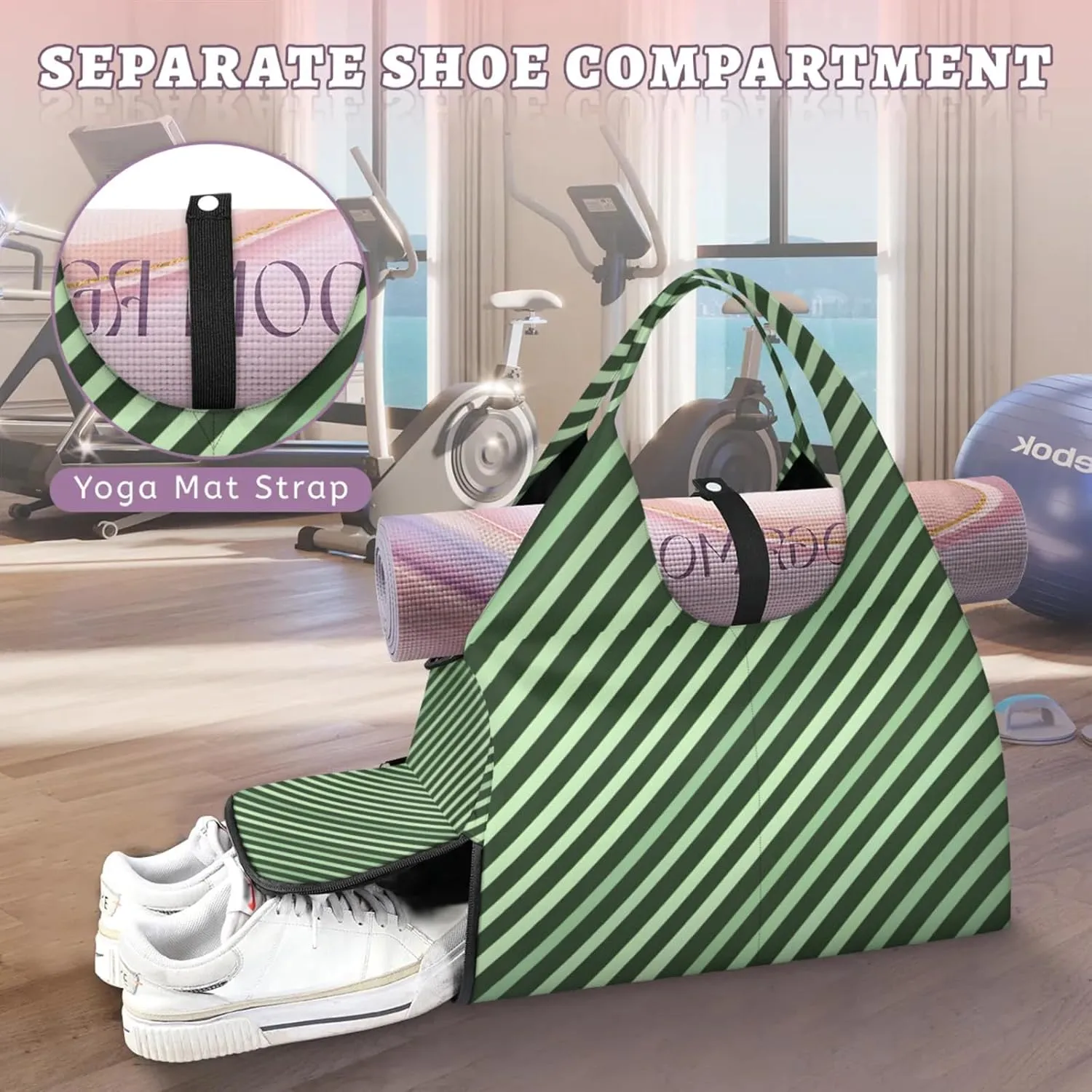 Gym Bag for Women Stripes Theme Duffel Bag with Shoe Compartment and Yoga Mat Holder Portable Weekender Bags Travel Tote Bags