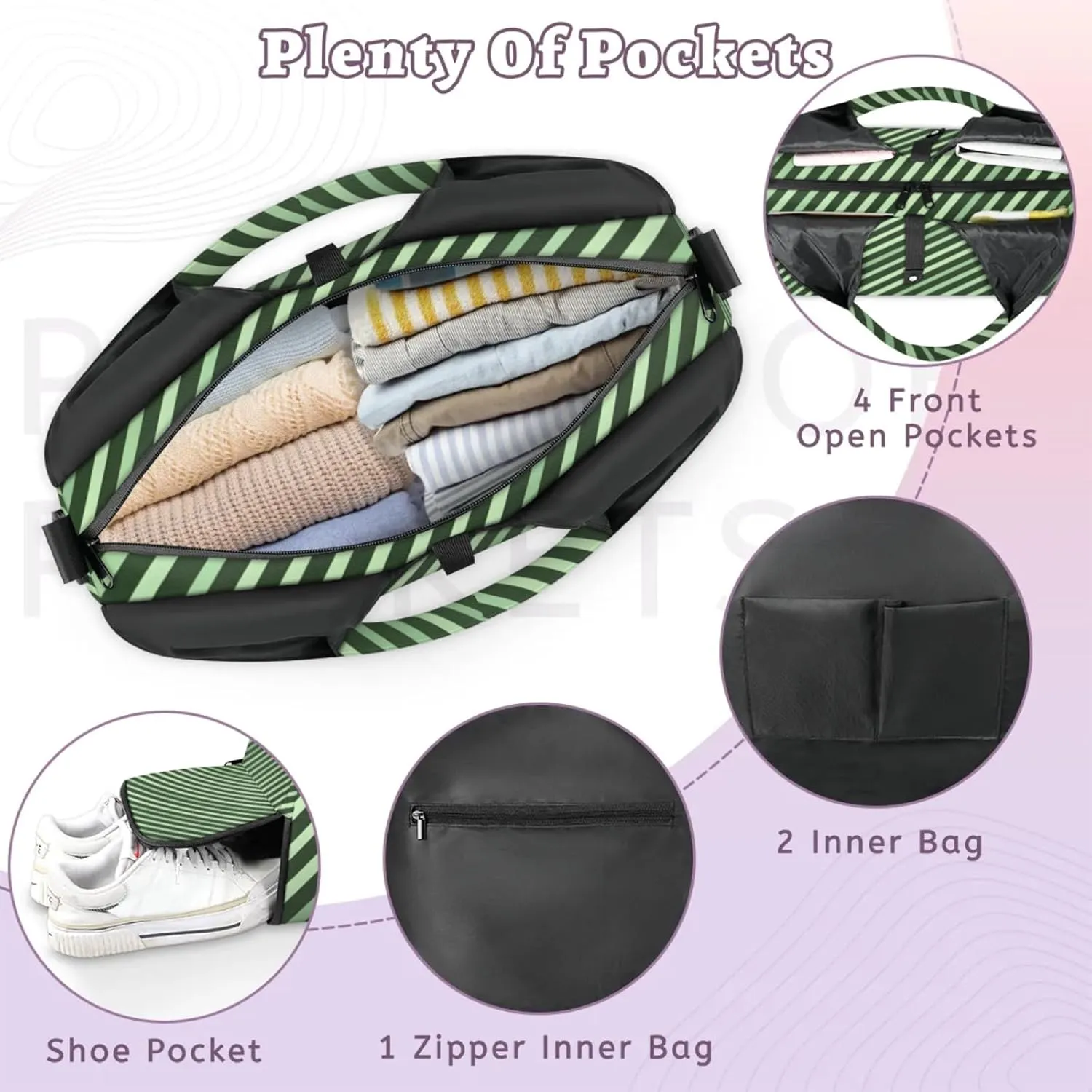 Gym Bag for Women Stripes Theme Duffel Bag with Shoe Compartment and Yoga Mat Holder Portable Weekender Bags Travel Tote Bags