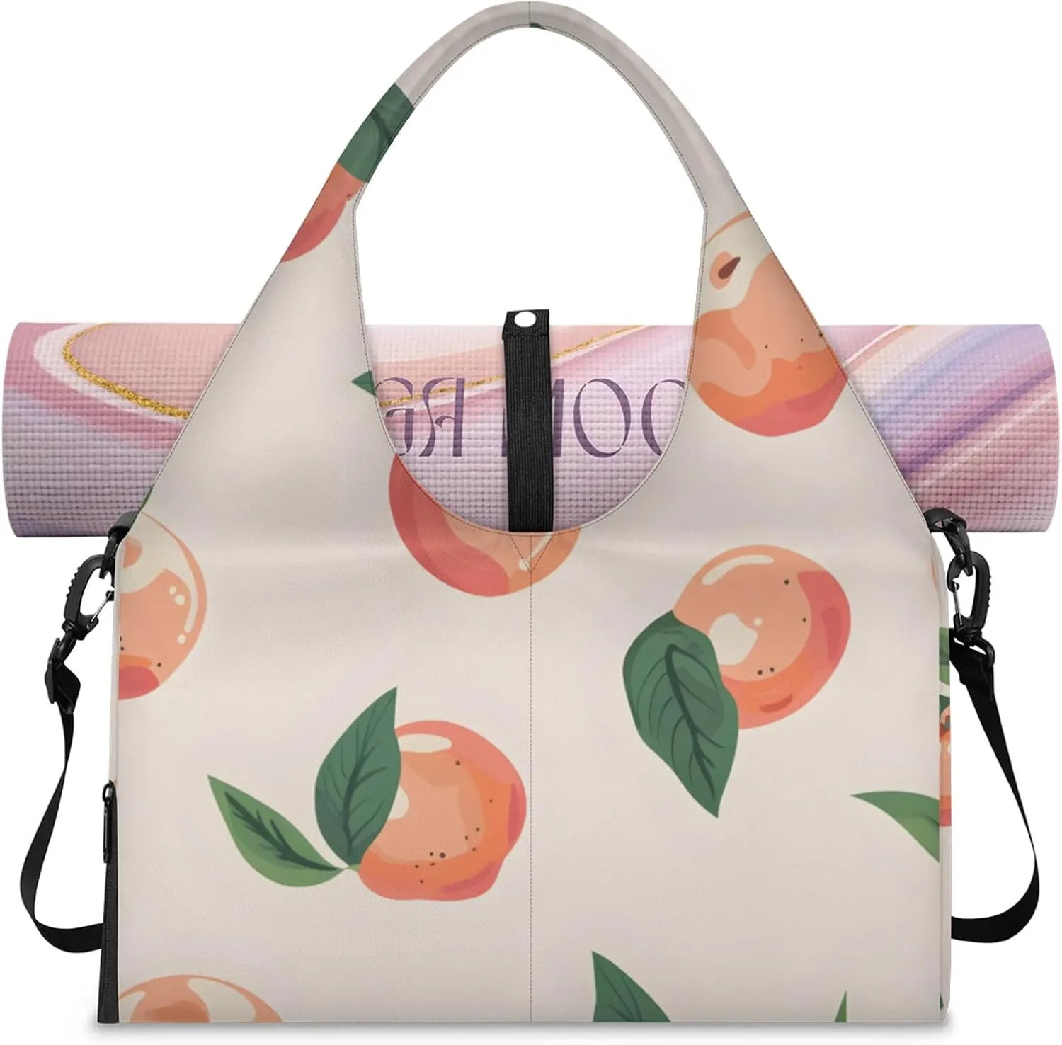 Gym Bag for Women Sweet Peach Duffel Bag with Shoe Compartment and Yoga Mat Holder Portable Weekender Bags Travel Tote Bags