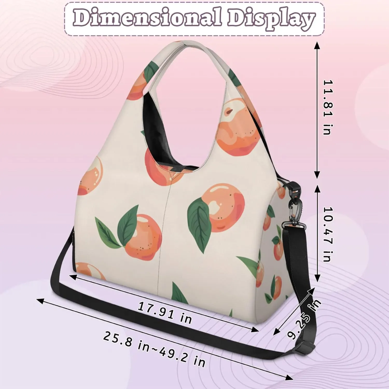 Gym Bag for Women Sweet Peach Duffel Bag with Shoe Compartment and Yoga Mat Holder Portable Weekender Bags Travel Tote Bags