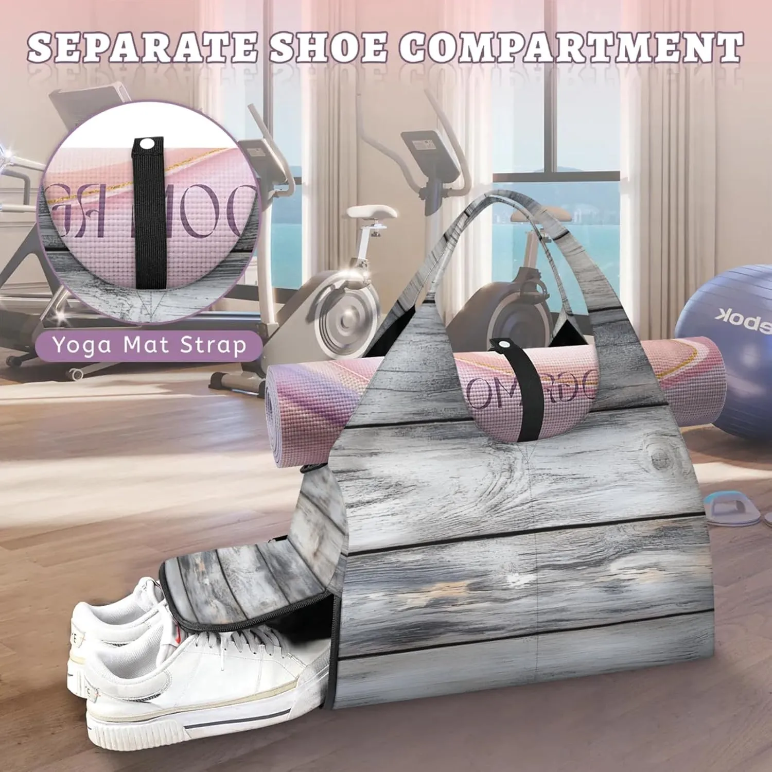 Gym Bag for Women Vintage Wood Duffel Bag with Shoe Compartment and Yoga Mat Holder Portable Weekender Bags Travel Tote Bags