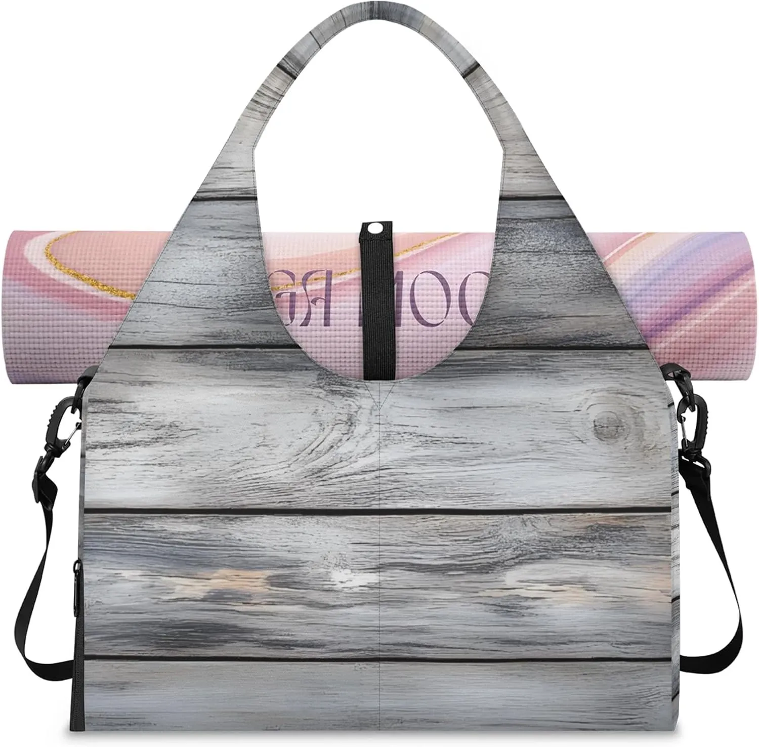 Gym Bag for Women Vintage Wood Duffel Bag with Shoe Compartment and Yoga Mat Holder Portable Weekender Bags Travel Tote Bags
