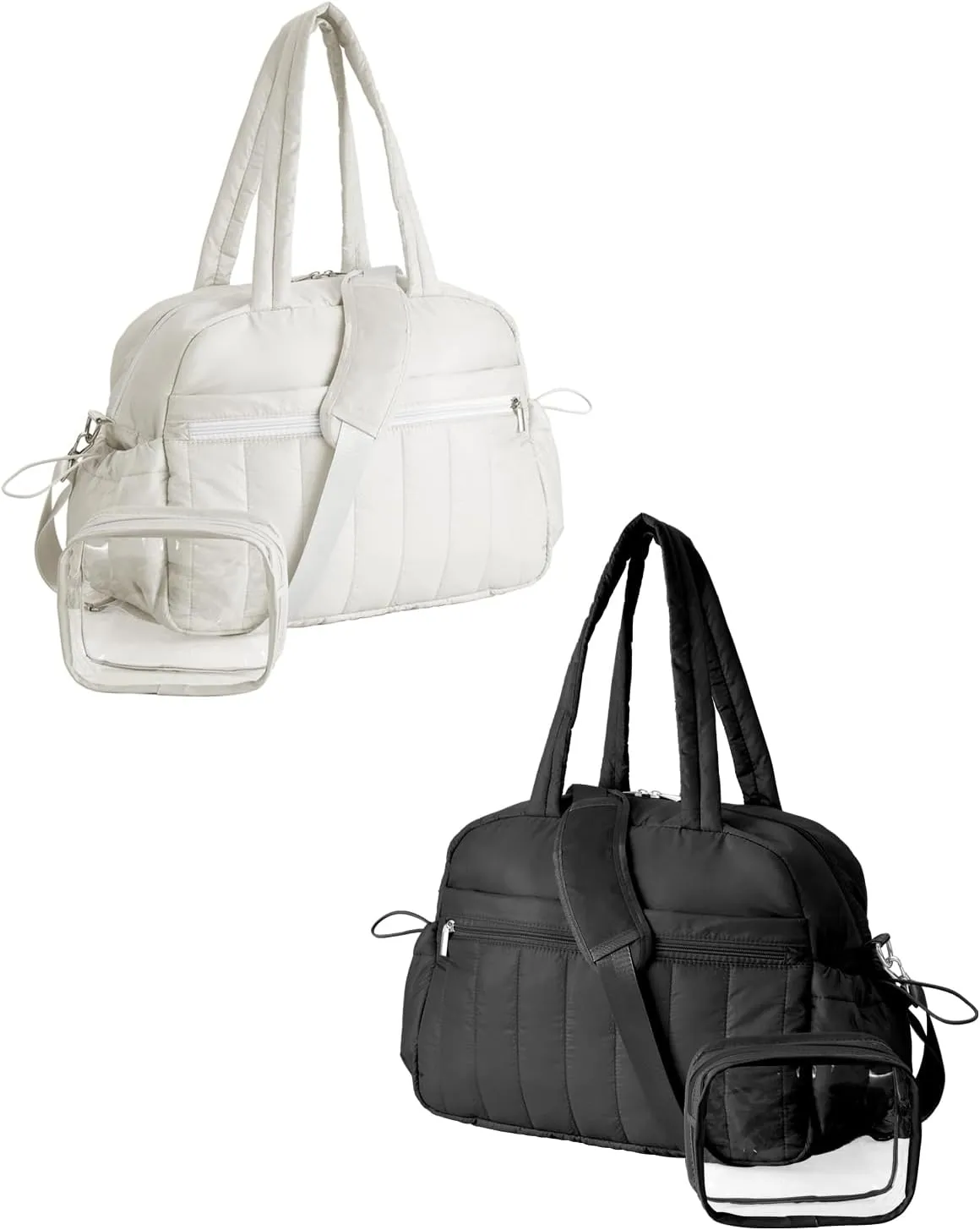 Gym Bag for Women with Wet Pocket, Travel Duffle Bag with Clear Makeup Bag, Carry on bag Weekender Bags Water Resistant Overnight Bag Organizer Duffel Bag for Yoga Travel,White Black
