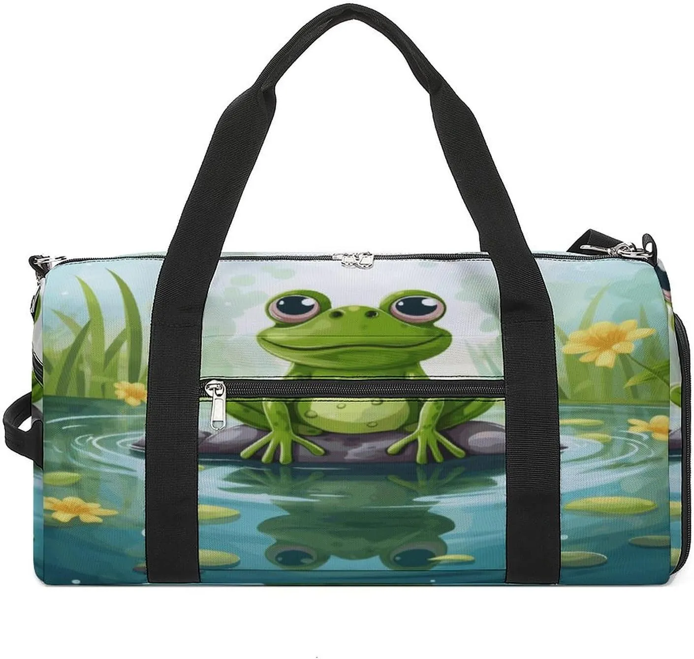 Gym Bag Frog in A Pond Gym Bag for Women Men Backpack Gym Bag with Shoe Compartment Reusable Gym Bag Mini Gym Bag