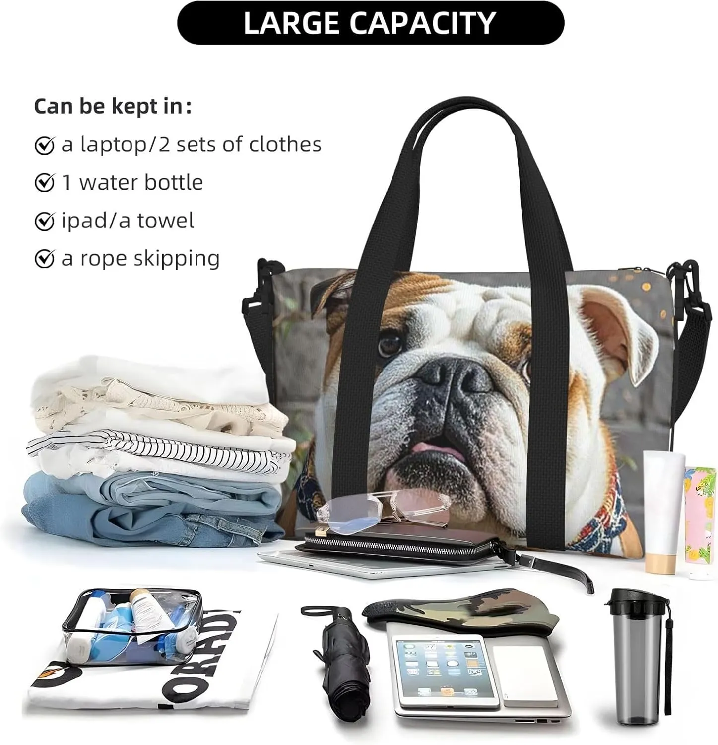 Gym Bag Funny English Bulldog4 Duffel Bag for Men Women Travel Overnight Bag with Shoe Compartment Workout Bags