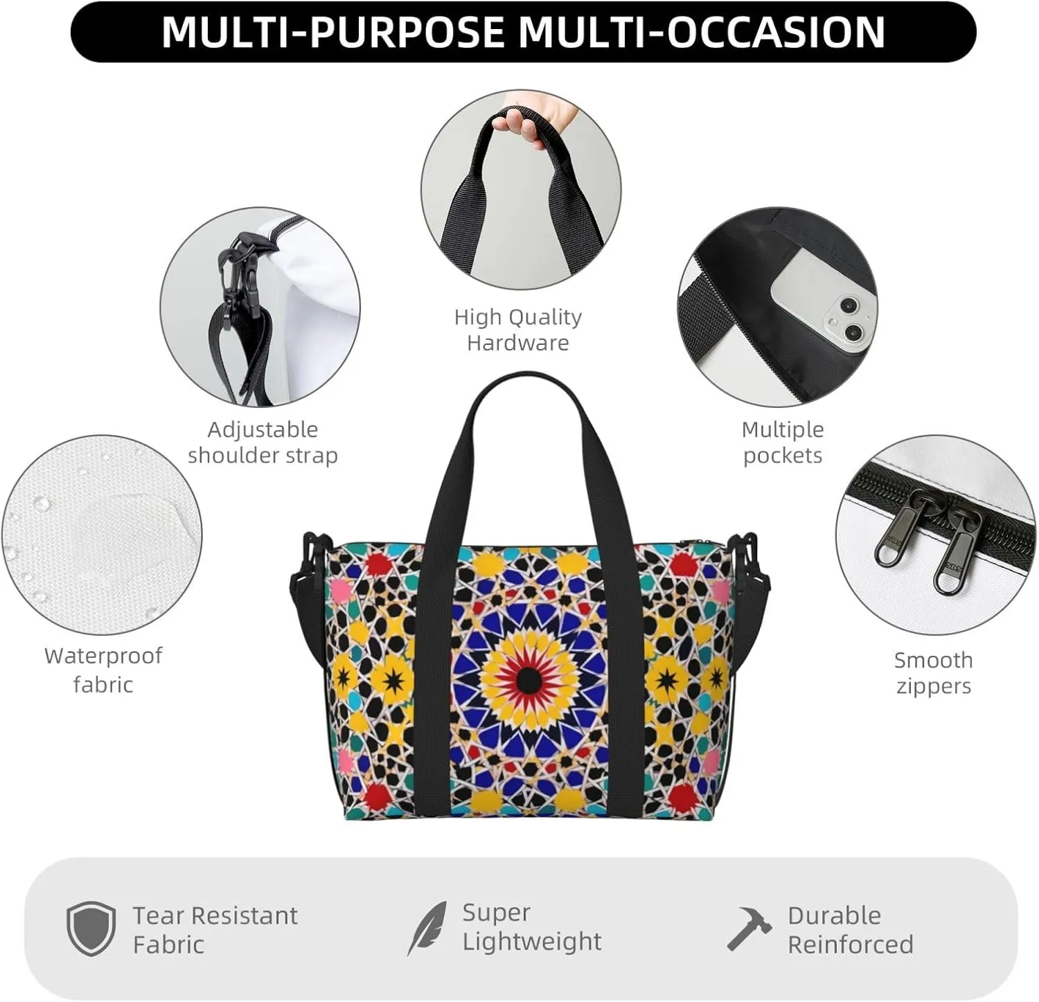 Gym Bag Moroccan Color Duffel Bag for Men Women Travel Overnight Bag with Shoe Compartment Workout Bags