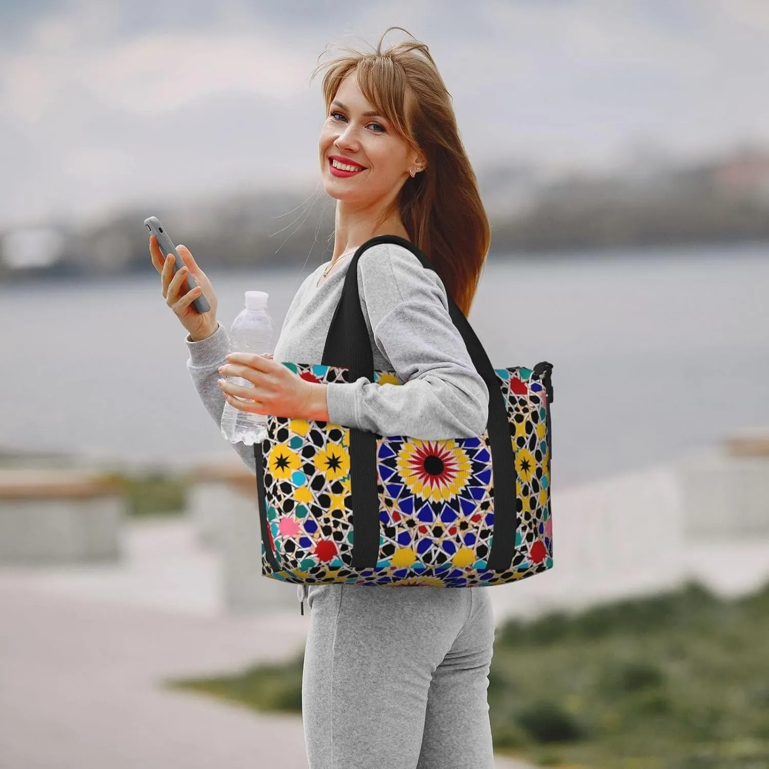 Gym Bag Moroccan Color Duffel Bag for Men Women Travel Overnight Bag with Shoe Compartment Workout Bags
