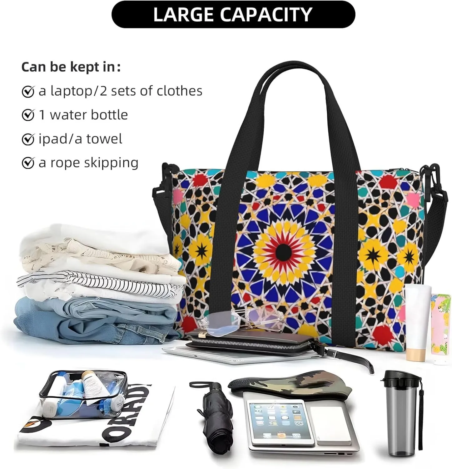 Gym Bag Moroccan Color Duffel Bag for Men Women Travel Overnight Bag with Shoe Compartment Workout Bags