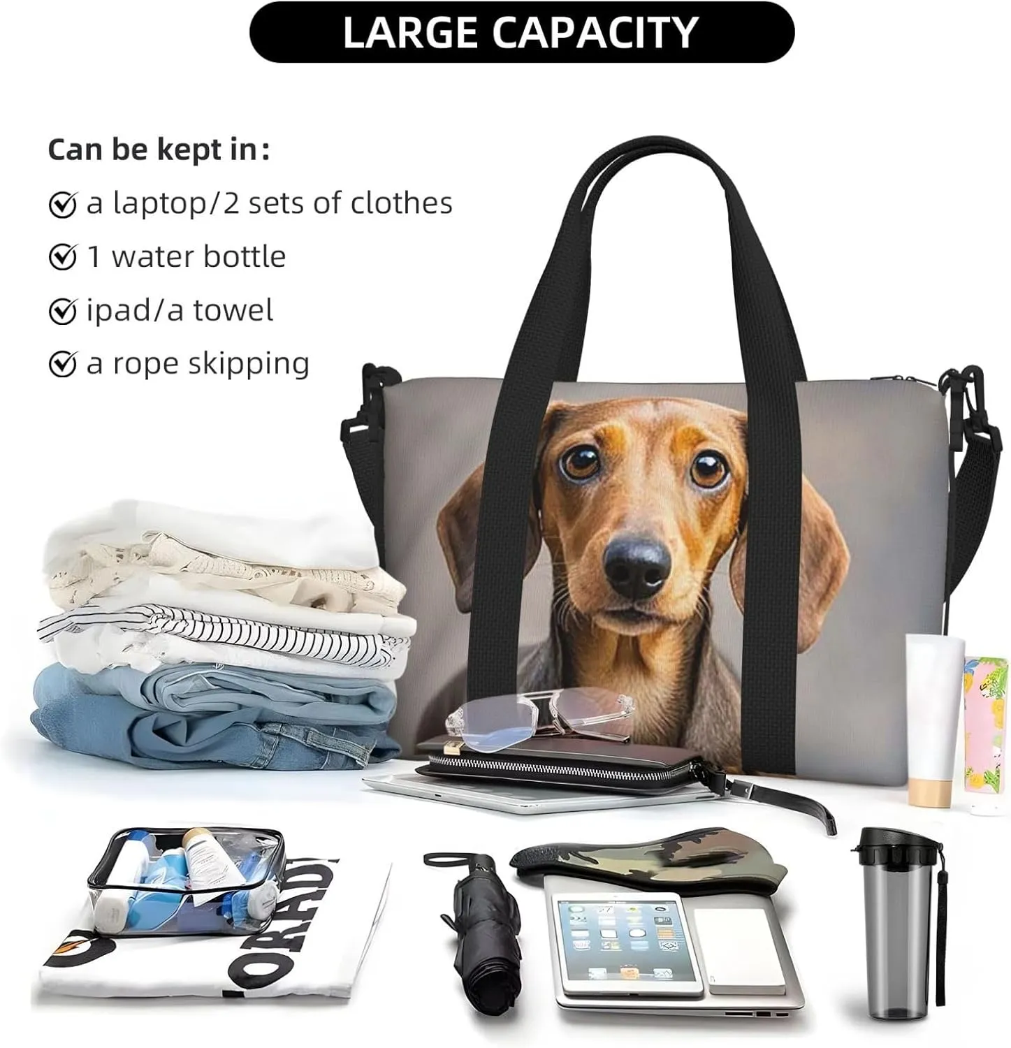 Gym Bag Pad Dachshund7 Duffel Bag for Men Women Travel Overnight Bag with Shoe Compartment Workout Bags