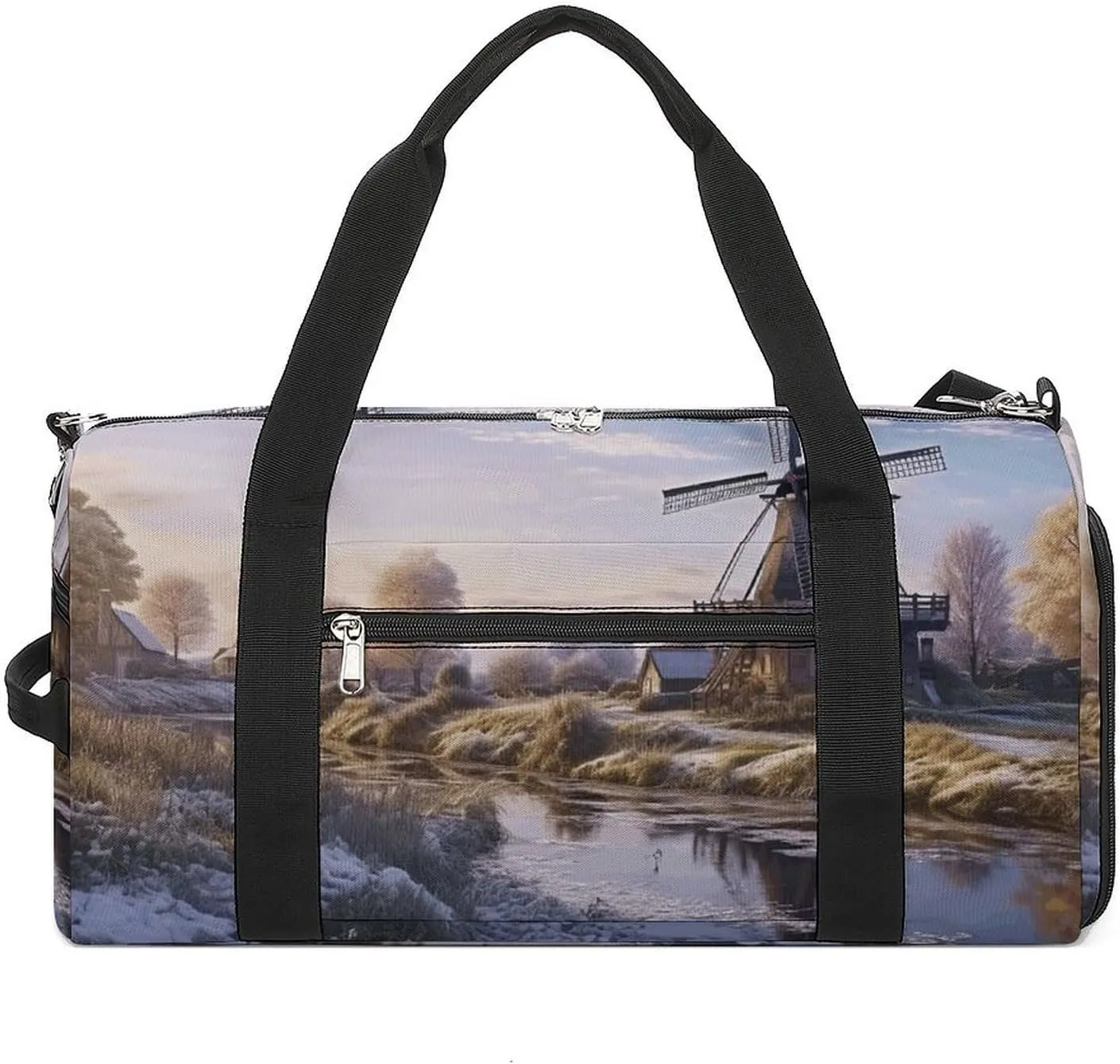 Gym Bag, Traditional Windmill Printed Gym Bag,zippered Gym Bag,travel Gym Bag,gym Bag with Compartments