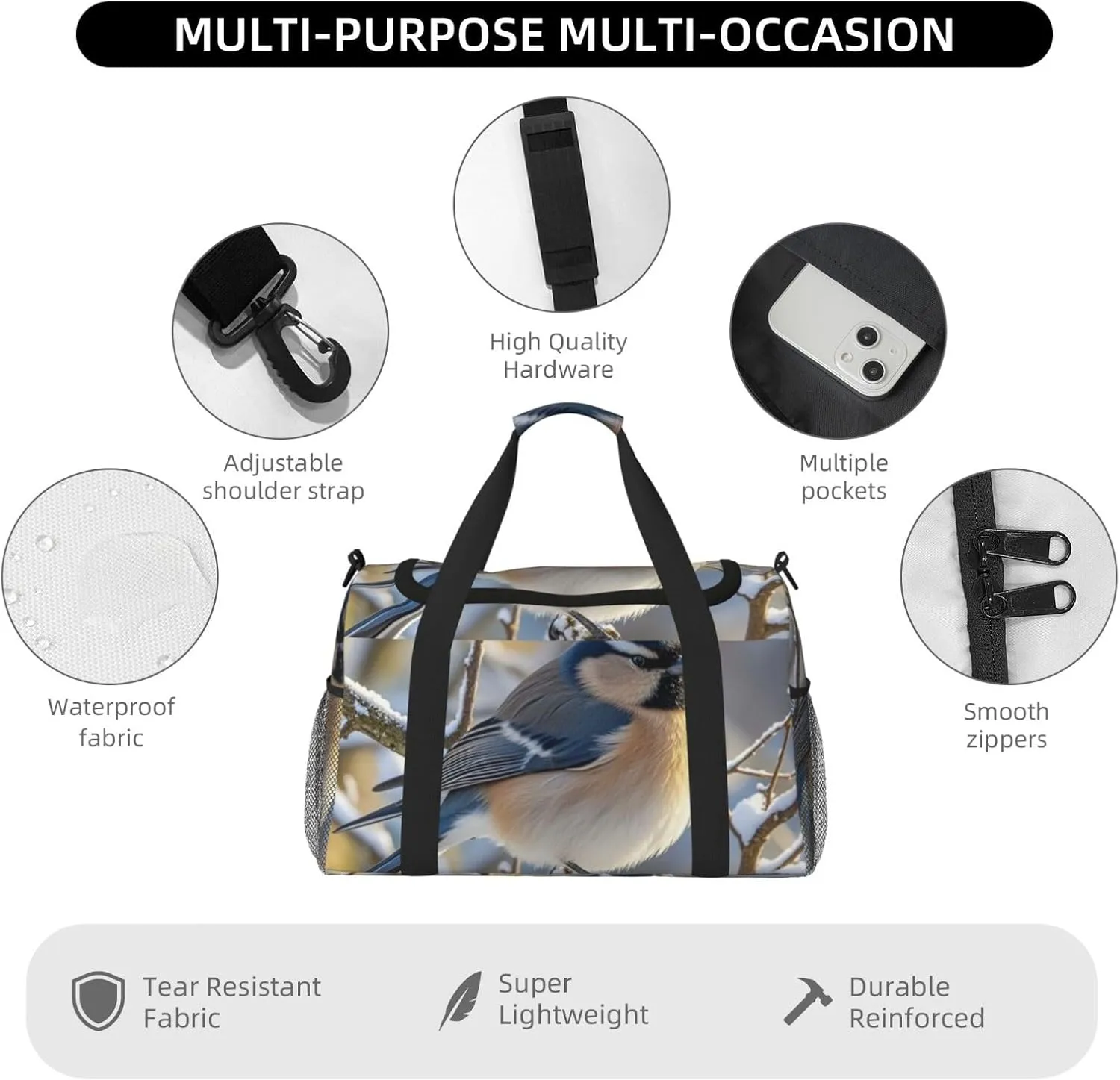Gym Bag Winter Bird on Branch Duffel Bag for Men Women Travel Overnight Bag with Shoe Compartment Workout Bags
