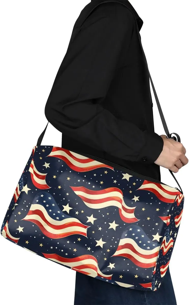 Gym Bags for Men 14.8 Inch Lightweight Carry On Bags for Airplanes Waterproof Duffle Bag for Travel, America Patriotic Stars Printings