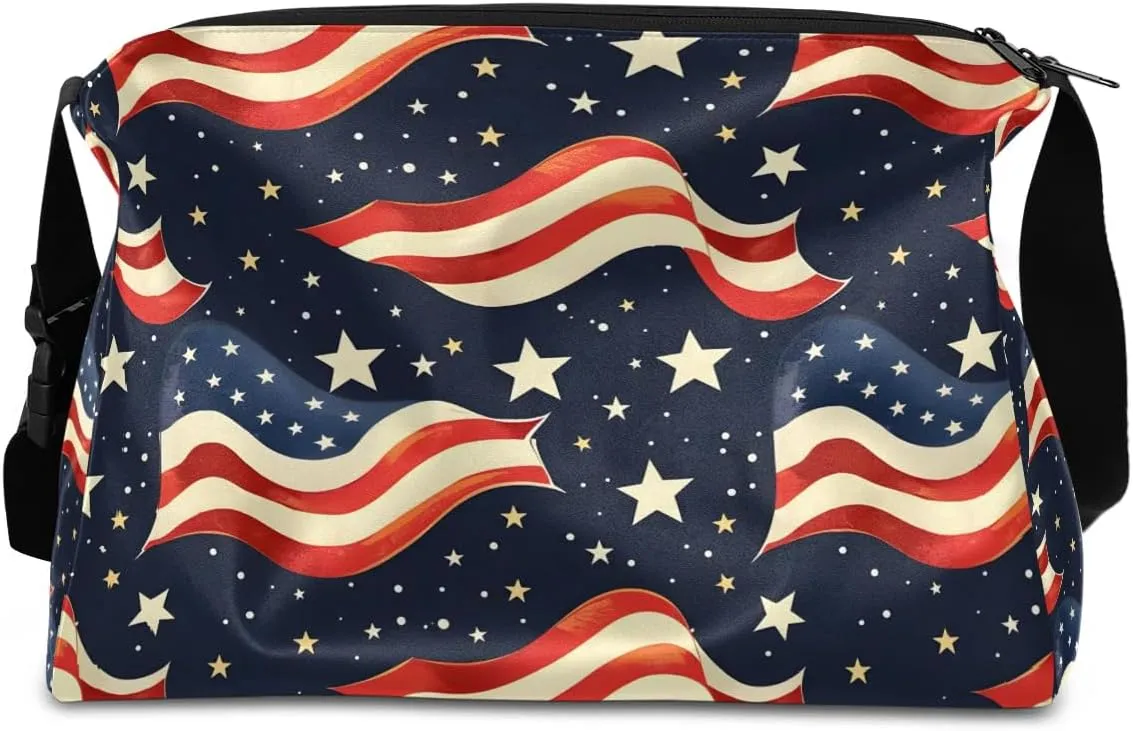 Gym Bags for Men 14.8 Inch Lightweight Carry On Bags for Airplanes Waterproof Duffle Bag for Travel, America Patriotic Stars Printings