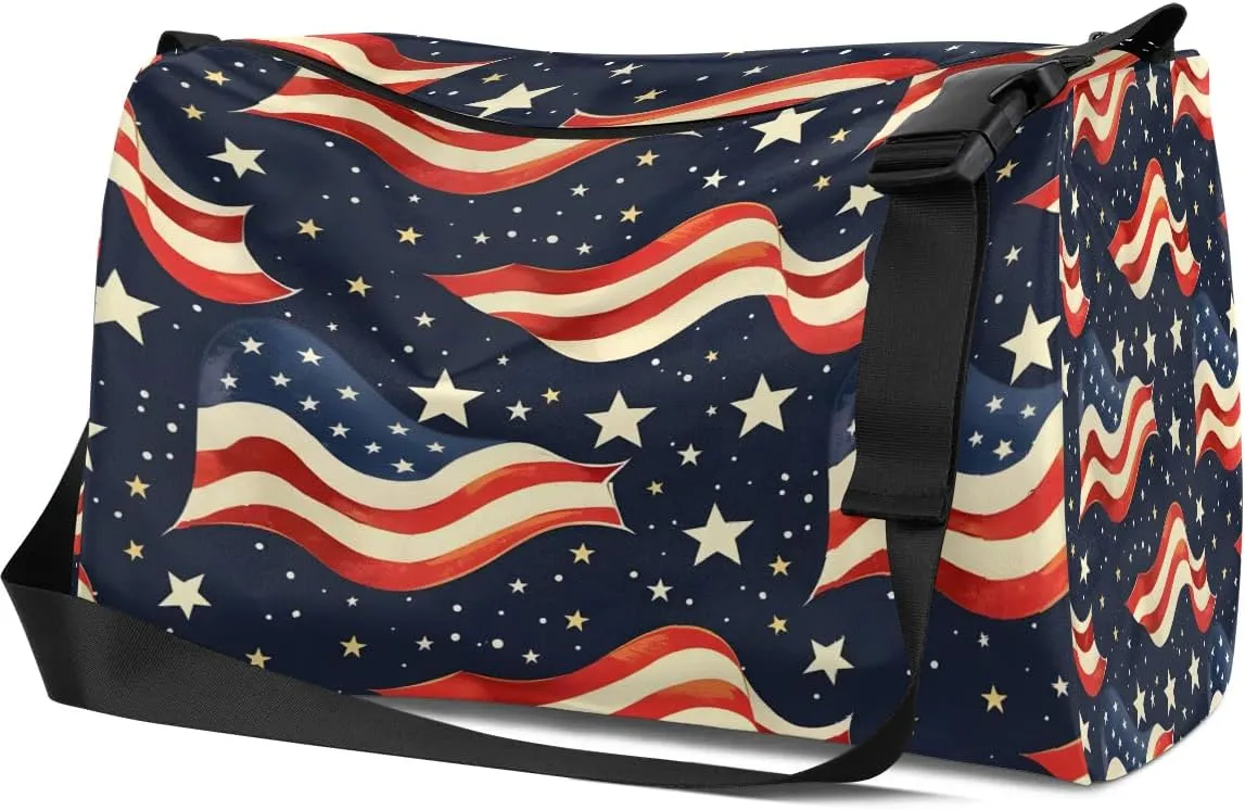 Gym Bags for Men 14.8 Inch Lightweight Carry On Bags for Airplanes Waterproof Duffle Bag for Travel, America Patriotic Stars Printings
