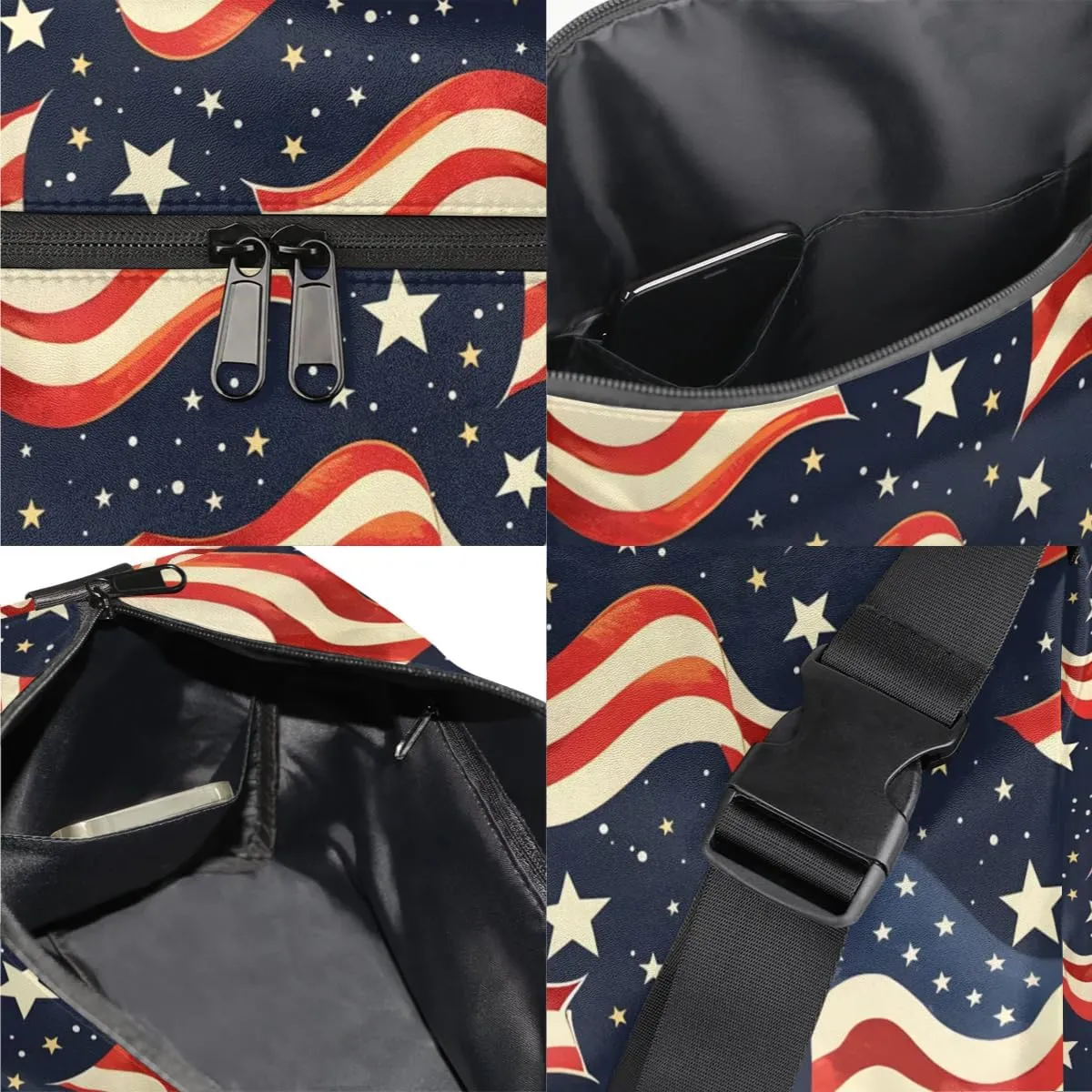 Gym Bags for Men 14.8 Inch Lightweight Carry On Bags for Airplanes Waterproof Duffle Bag for Travel, America Patriotic Stars Printings