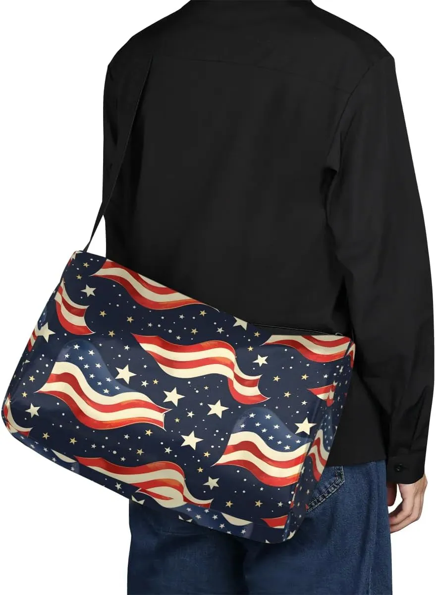 Gym Bags for Men 14.8 Inch Lightweight Carry On Bags for Airplanes Waterproof Duffle Bag for Travel, America Patriotic Stars Printings