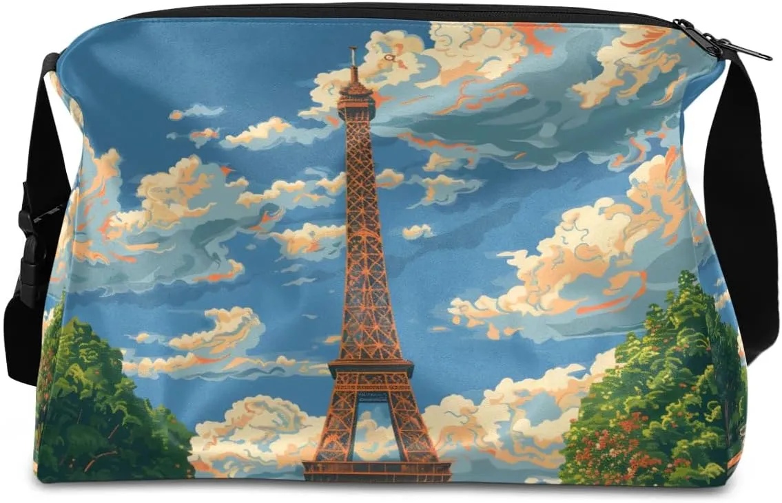 Gym Bags for Men 14.8 Inch Lightweight Carry On Bags for Airplanes Waterproof Duffle Bag for Travel, City Eiffel Tower Drawing