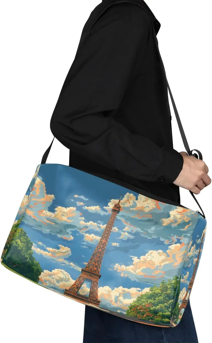Gym Bags for Men 14.8 Inch Lightweight Carry On Bags for Airplanes Waterproof Duffle Bag for Travel, City Eiffel Tower Drawing