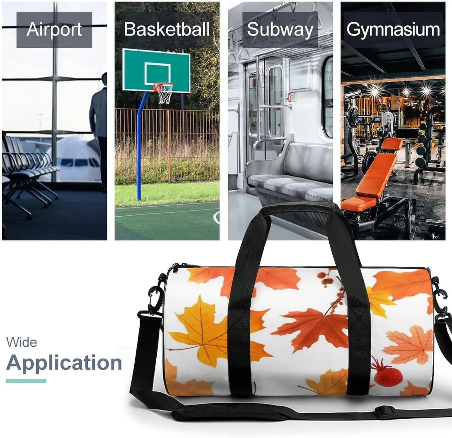 Gym Bags for Men Women Autumn Maple Leaves Duffle Bag Travel Overnight Bag with Shoe Compartment Tote Bags