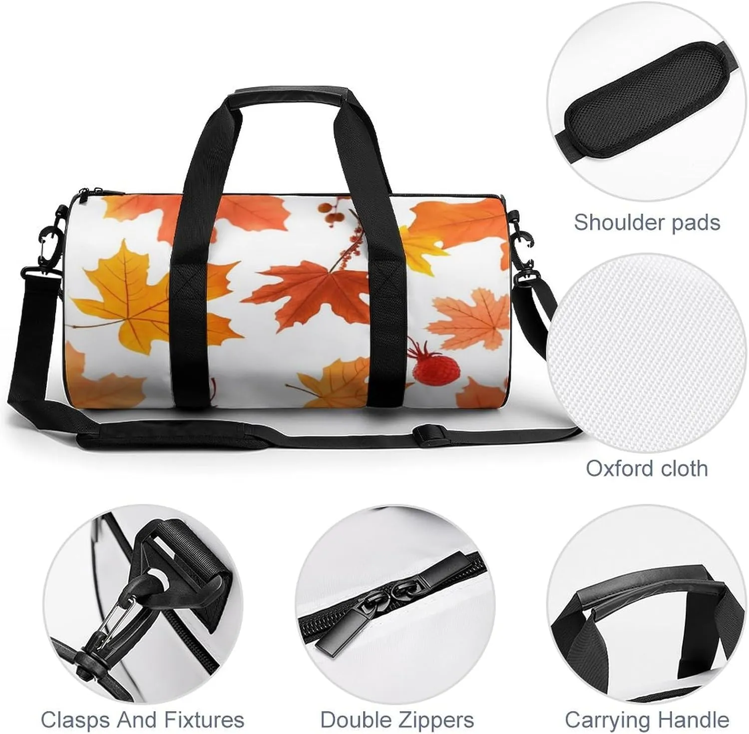 Gym Bags for Men Women Autumn Maple Leaves Duffle Bag Travel Overnight Bag with Shoe Compartment Tote Bags