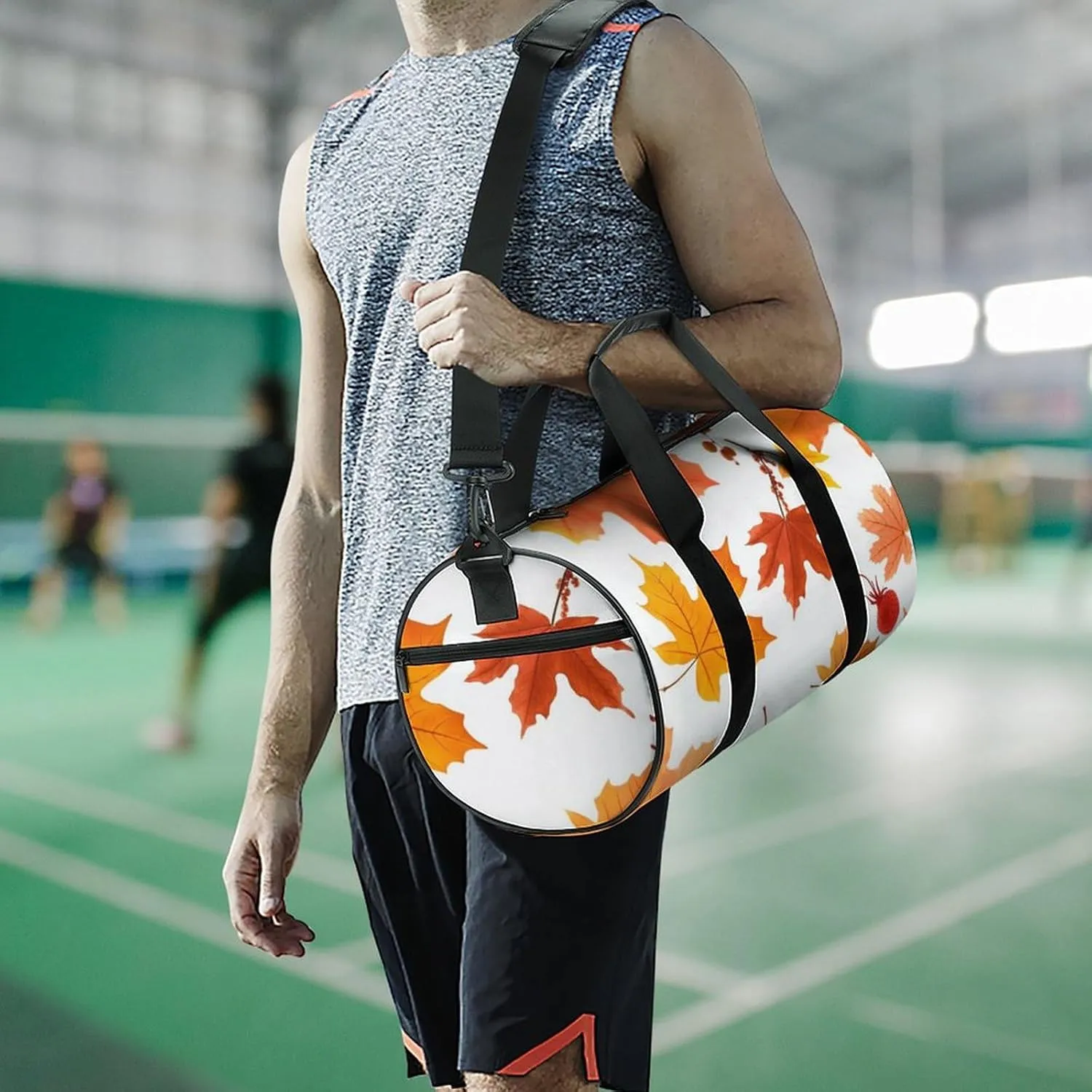 Gym Bags for Men Women Autumn Maple Leaves Duffle Bag Travel Overnight Bag with Shoe Compartment Tote Bags