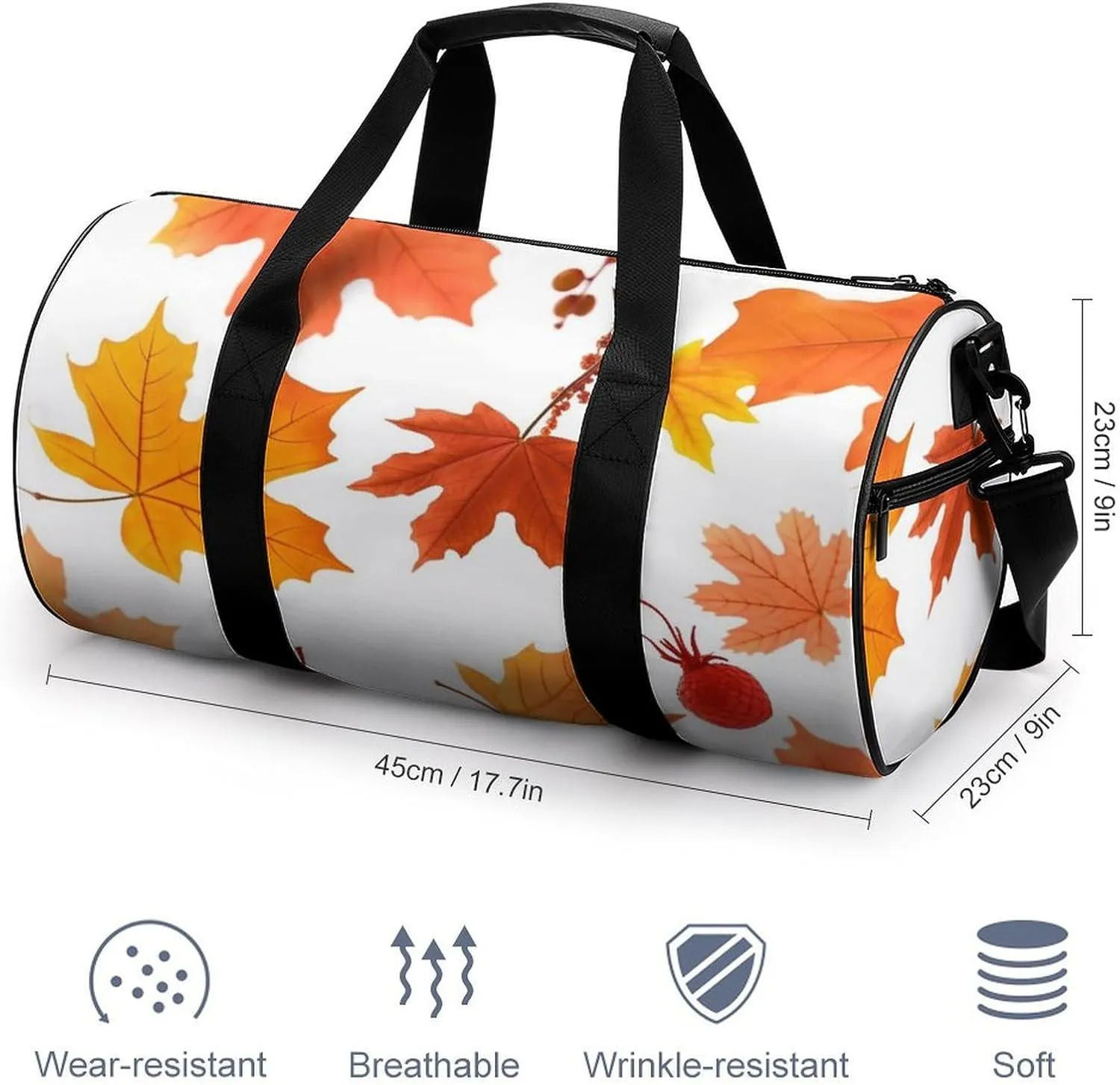 Gym Bags for Men Women Autumn Maple Leaves Duffle Bag Travel Overnight Bag with Shoe Compartment Tote Bags